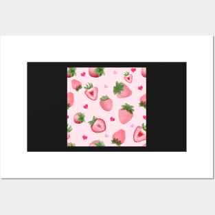 watercolor strawberries pattern Posters and Art